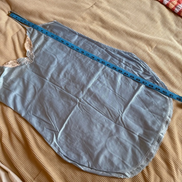 Vintage 80s Light Baby Blue Satin Lace Nightgown Lingerie Mini Slip Dress - Picture 7 of 7